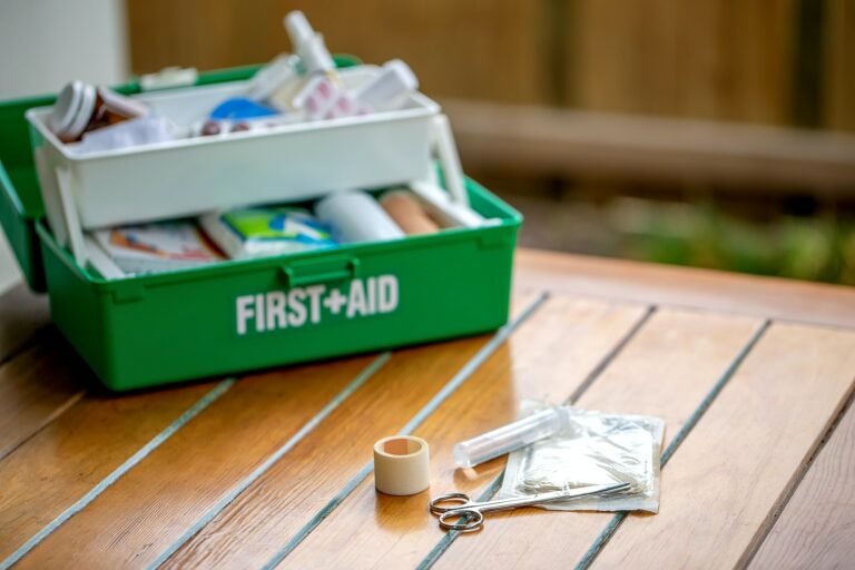 First aid kit on the table